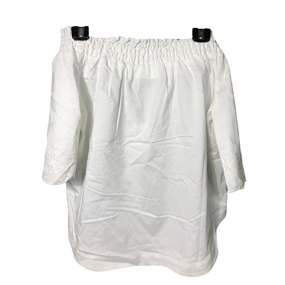 New York & Company 7th Avenue White Off the Shoulder Eyelet Blouse XL CN120012
